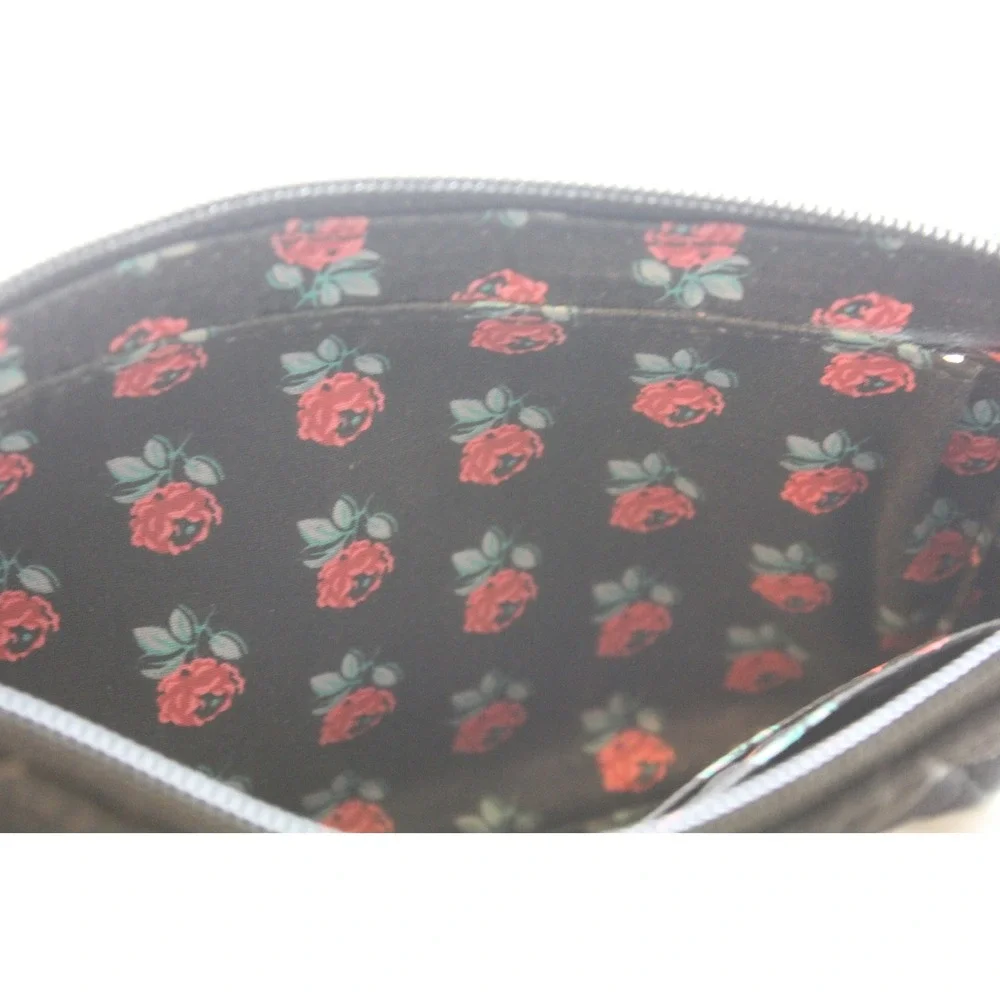 Vera Bradley Black Quilted Cotton Wristlet Wallet with Floral Interior ID Window
